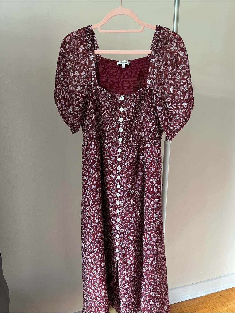 Madewell Lucie Smocked Button Front Midi Dress - Picture 5 of 11
